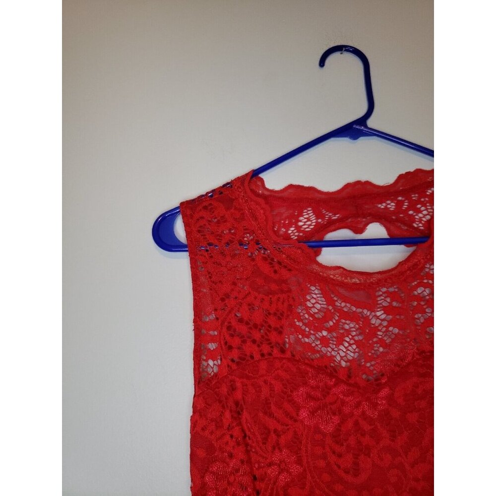 Miusol Womens Sz S Formal Dress Sleeveless Red Floral Lace Maxi Open Back NWT - Picture 4 of 8